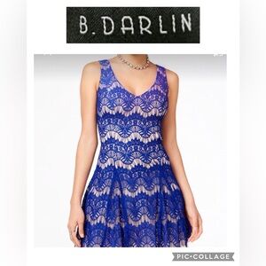 B Darlin Blue Fit and Flare V-Neck Midi Dress